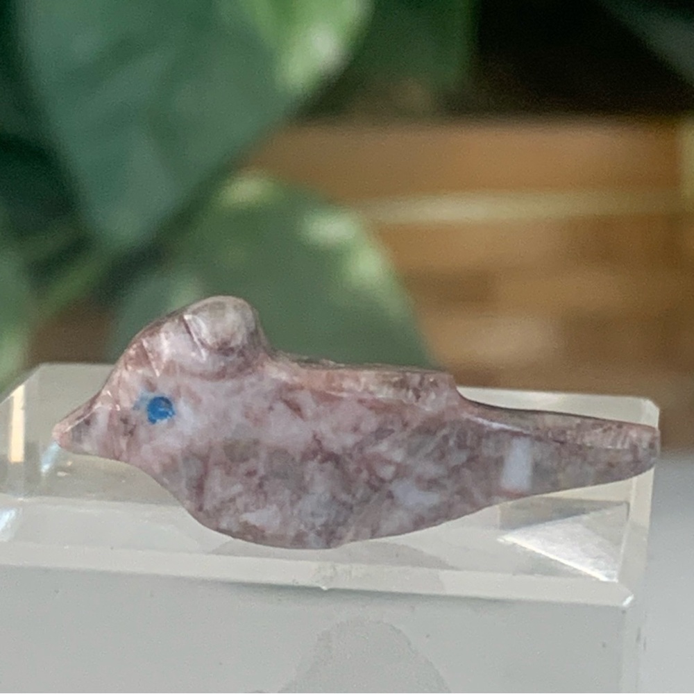 Native American Style Carved Bird Fetish Bead Dove Purple Stone Animal Mini 1.2”